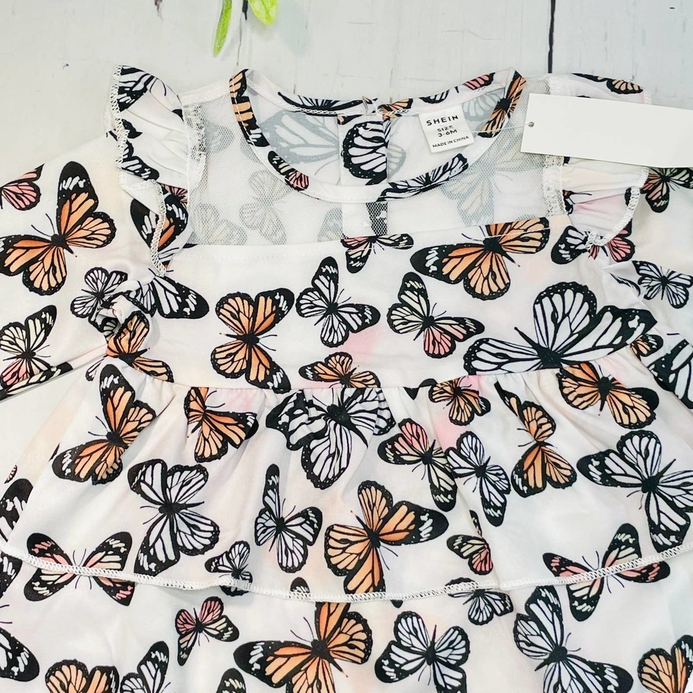 NWT Infant Girls Shein Butterfly Ruffle Long-Sleeve Dress - Picture 6 of 6